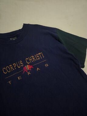 Vintage Corpus Christi Texas Cotton Embroidered Single Stitch Tee Large